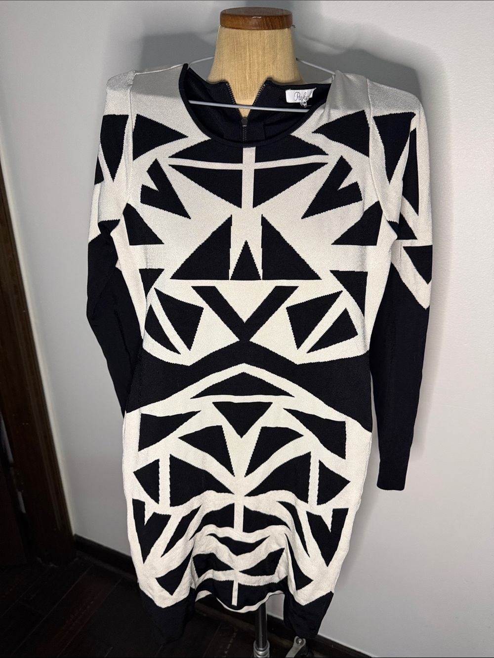 Parker Black and White Geometric Long-Sleeve Dress